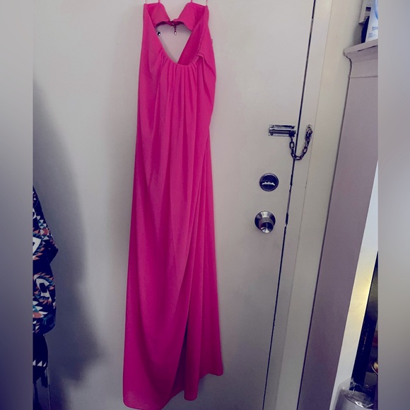 Nicole Miller New York Strapless Soufflé Chiffon Gown. Hot Pink color. - Picture 1 of 6